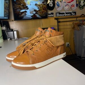 Michael Kors Shoes Sneakers Womens Size 11High Top Brown Lace Up Leather MK Logo